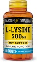 MASON NATURAL L- Lysine 500 mg with Calcium - Imported Immune Fungsi, Enhanced Nutrient Absorpsi, Estible Amino Aciid, 100 tablet