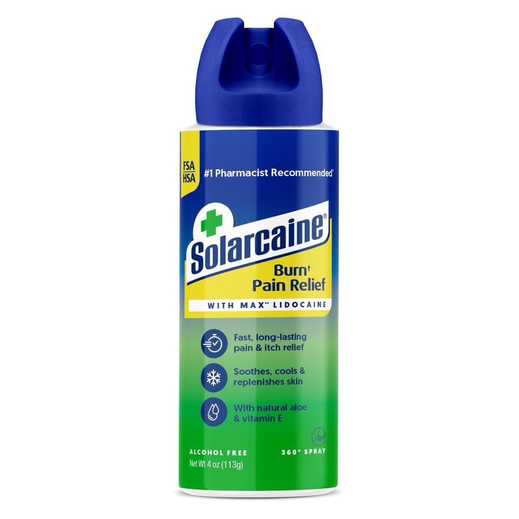Solarcaine Aloe Sunburn Relief Spray dengan 4% Lidocaine - Setelah Sun Care Relief for Burns, Scrapes & Itch - Aloe Spray ke Soothe, Cool & Replenish Skin - 4oz