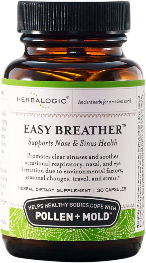 Herbalogic - Easy Breather Herb Capsules - Support Nose & Sinus Healthy Bodies Cope with Pollen & Mold - Based on The Tradisional Chinese Formula Yu Ping Fang San - 30 Cap Count