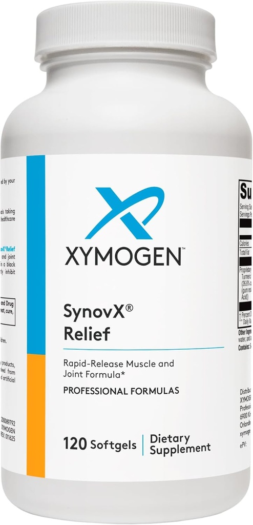 XYMOGEN SynovX Relief - Bersama Dukungan Suplemen dengan Boswellia Serrata Ekstrak + Turmeric - Muscle and Joint Relief Suplemen - Vegan, Gluten Free dan Non GMO (120 Softgels)
