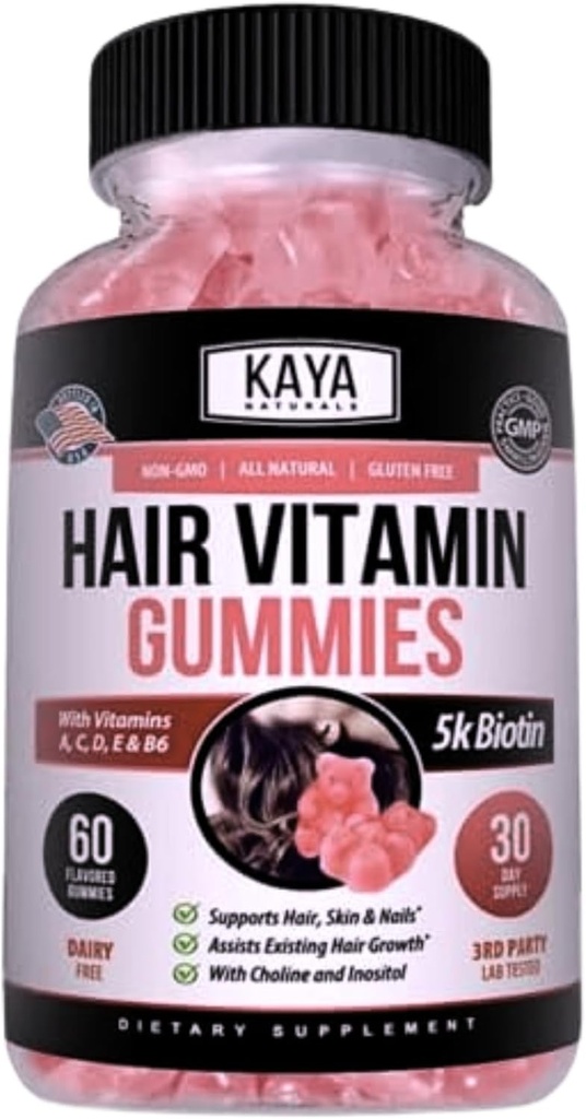 Kaya Averal Growth Gummies - Biotin 5000mcg Vitamin for Healthy Hair, Skin, and Nails - Beauty Suplemen Perempuan atau Pria - 60 Count - Blueberry Flavor