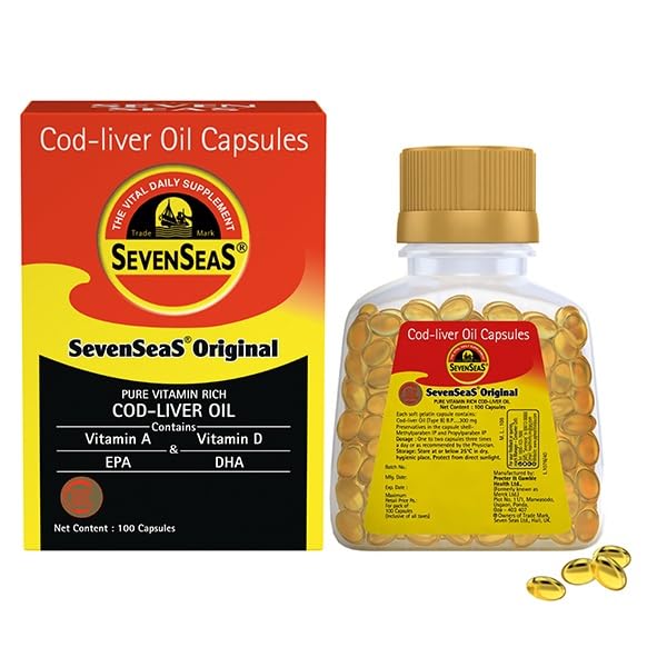 Seacod Cod-liver Oil Capsules, Omega-3 Fatty Acid, Vitamin A, Vitamin D 100 Kapsul