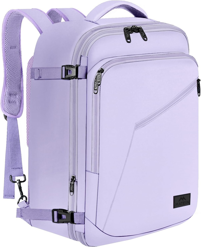 MATEIN Membawa Backpack untuk Perempuan, Tugas berat 40L Perjalanan Backpack Pesawat Approved, Expandable Fashion Daypack, Kawasan Penjelajah yang Sering Diberikan, Light Purple
