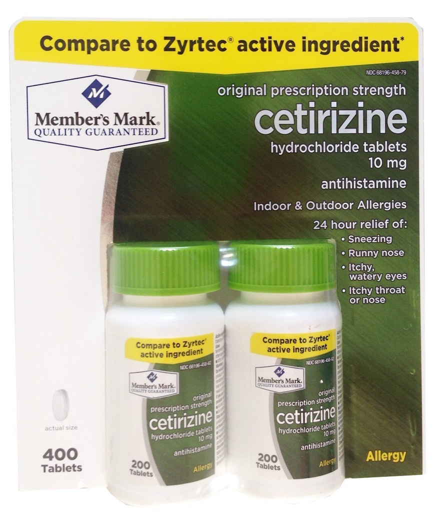 Tanda Anggota sebelumnya dikenal sebagai Cetirizine Hydrochloride tablet Allergy, 10 mg-400 Hitung.