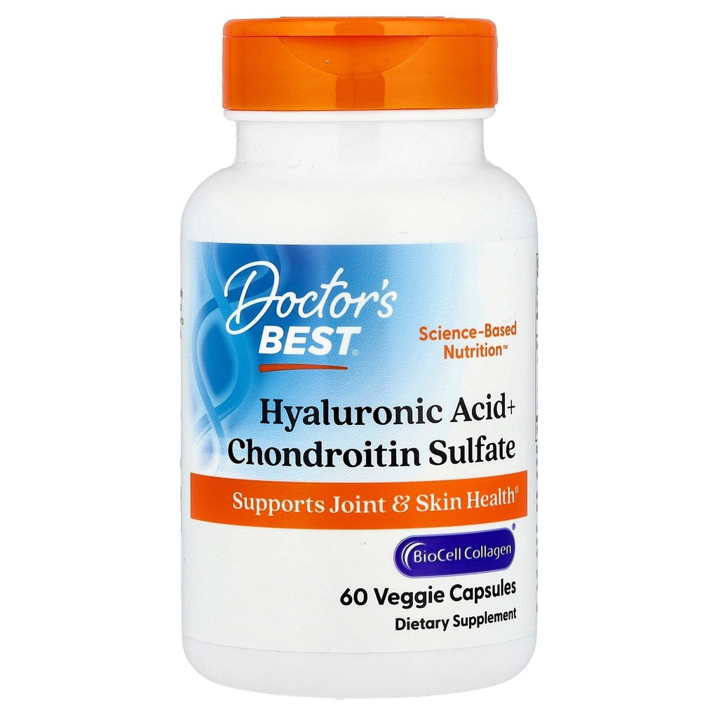Doctors Best Hyaluronic Acid + Chondroitin Sulfate, Sulports Joint & Skin Health, Non-GMO, Gluten Free, Soy Free 60 Veggie Capsules