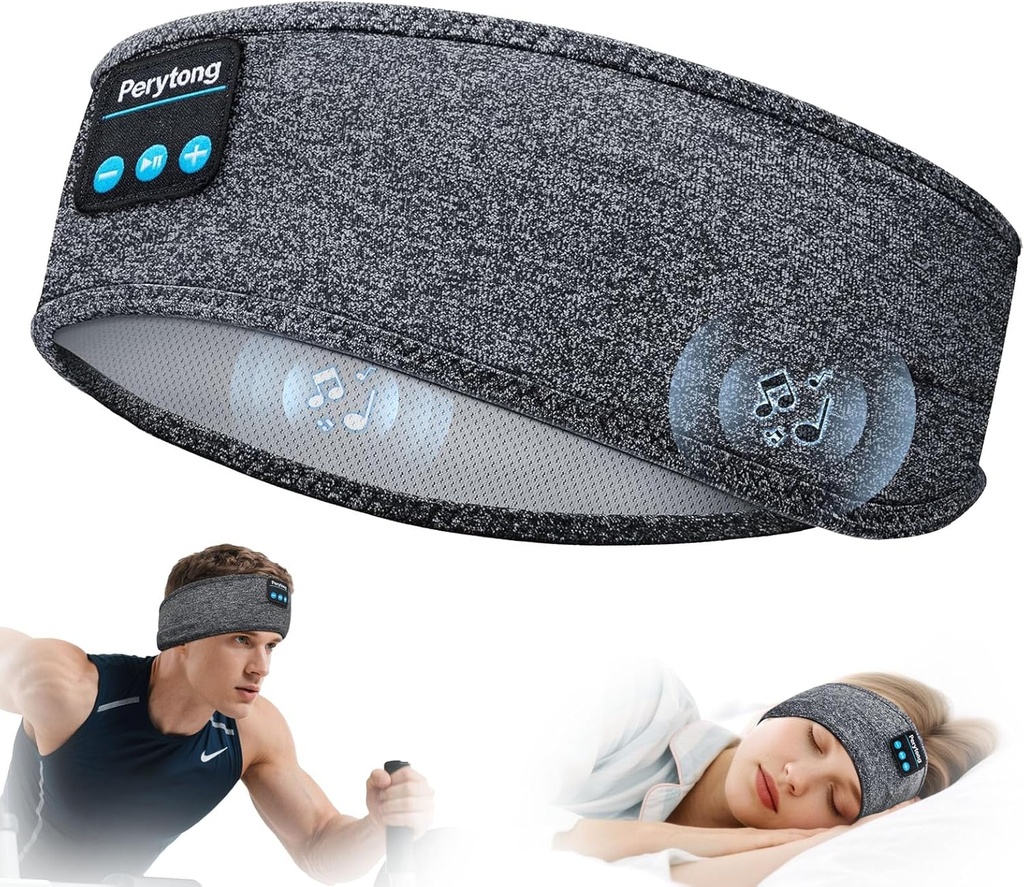 Perytong Sleep Headphones Wireless, Bluetooth Sports Headband dengan Ultra- Tin HD Speakers Sempurna untuk Sleep, Workout, Jogging, Yoga, Insomnia, Perjalanan Udara, Meditation