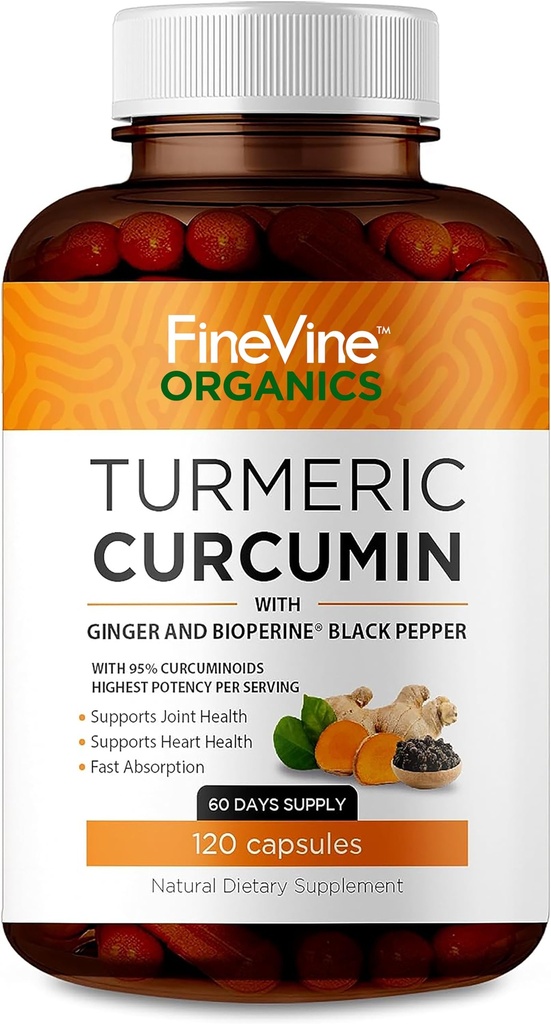 Turmeric Curcumin dengan BioPerine Black Pepper dan Ginger - Made in USA - 120 Vegetarian Capsules for Advanced Absorpsi, Joints Support