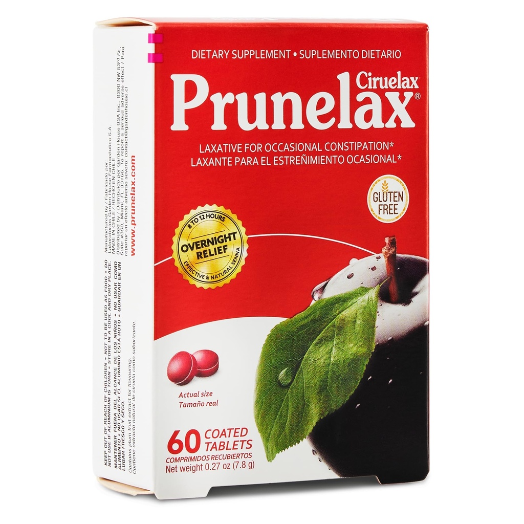 Prunelax Ciruelax Reguler Kekuatan Laxative Mini Tablet - Relief Overnight for Occasional Constipation, Senna Extract, Vegan & Gluten- Free, Gentle Relief - 60ct