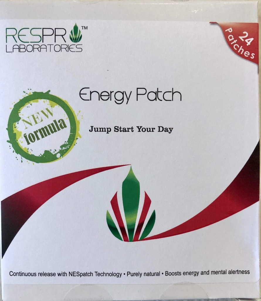 Respro Labs Patch Energi Baru dengan B12, Natural Guarana, dan Black Pepper, Pelepasan Terus-menerus - 24 Patch