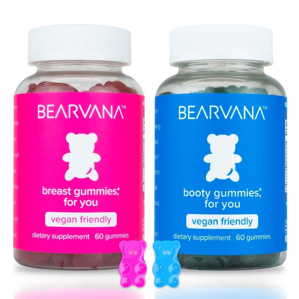 BEARVANA Top & Peach Dukung Combo Pack Gummies for Women 124; 9 Ekstraksi Herbal termasuk Fenugreek, Maca & Fennel 124; Esvisin Vitamin 124; Berry Flavor 124; 2- Pack (120 Gummies)
