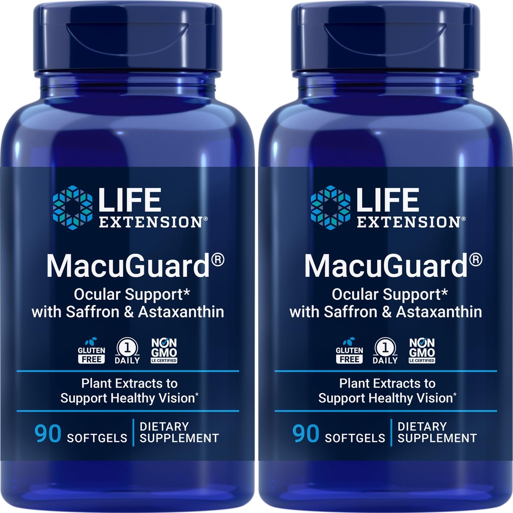 Ekstensi Hidup MacuGuard Ocular Dukungan 90 softgels dengan Saffron & Astaxanthin