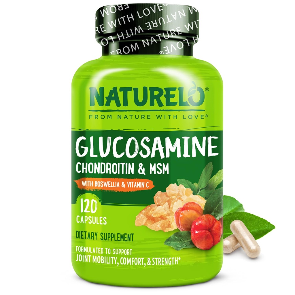 NATURELO Glucosamin Chondroitin MSM dengan Boswellia dan Vitamin C - Suplemen untuk Komfort Gabungan, Mobility, dan Kekuatan - 120 Kapsul