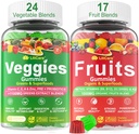Sugar-Free Fruits and Veggies Gummies w / D3K2, B9, B12, Magnesium, 41 + Natural Superfood Fruits and Vegetable Suppplemen untuk Digetical & Gut Dupport, Energy, Nor Balance, Antioksidant Non-GMO 2pack