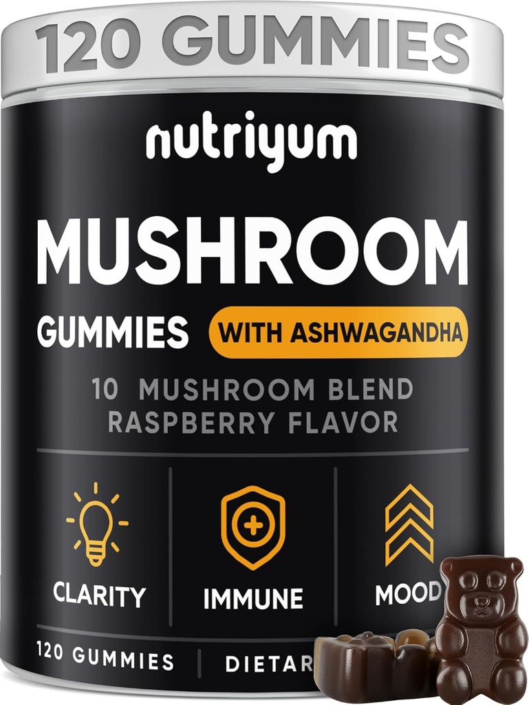 Mushroom Gummies 10 Blend 120 pcs - Lions Mane, Ashwagandha, Turkey Tail, Cordyceps, Chaga, Reishi Mushroom Complex - Suplemen Jamur untuk Imune, Energy, Clarity & Cognitive