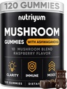 Mushroom Gummies 10 Blend 120 pcs - Lions Mane, Ashwagandha, Turkey Tail, Cordyceps, Chaga, Reishi Mushroom Complex - Suplemen Jamur untuk Imune, Energy, Clarity & Cognitive