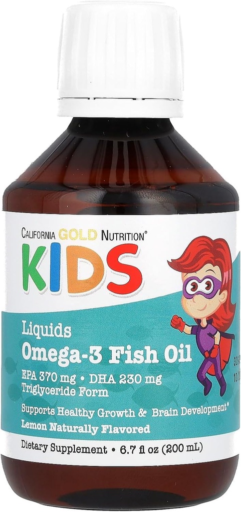 California Gold Nutrition Norwegia Kids Omega- 3 Fish Oil, Natural Lemon, 6.7 fl oz. (200 ml)