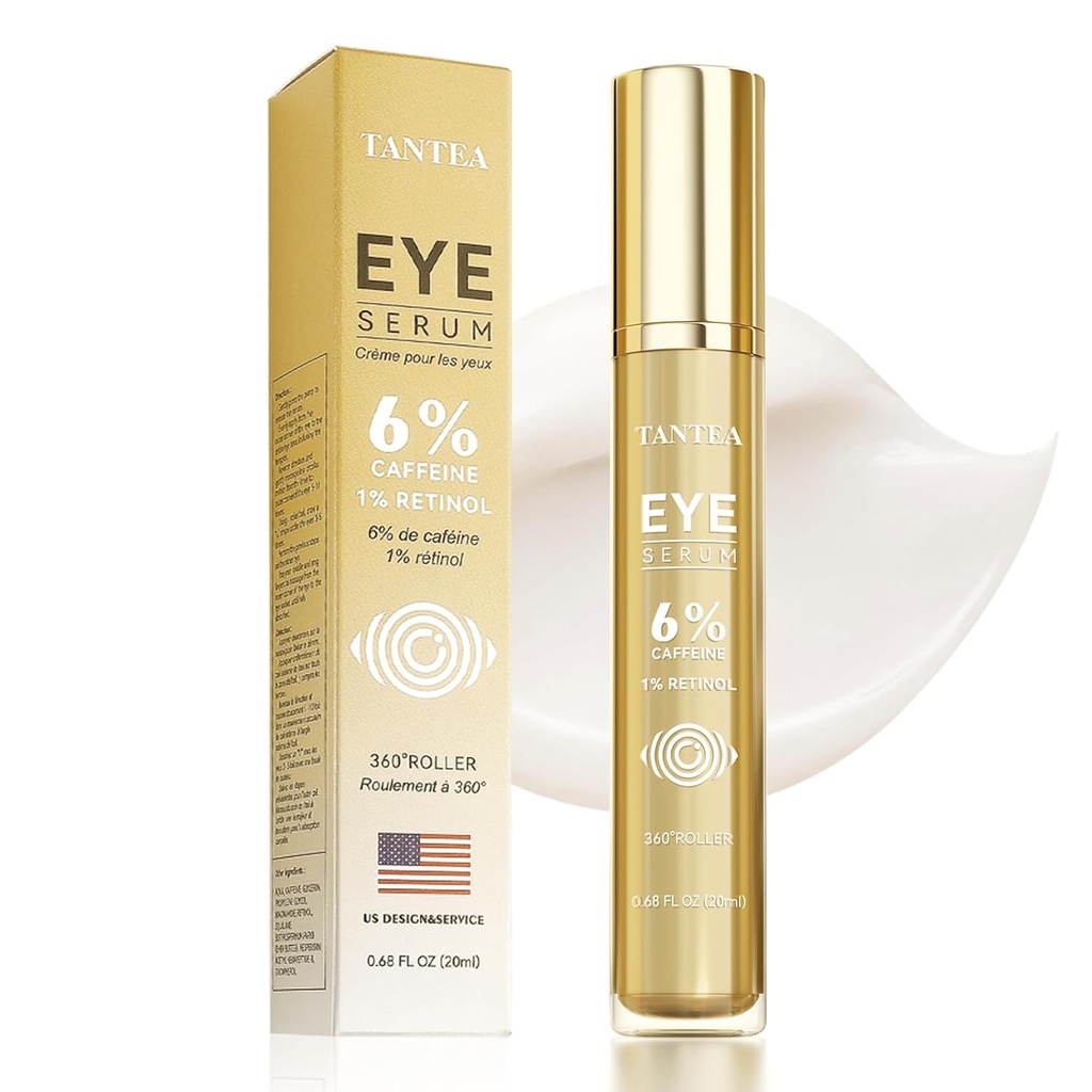 6% Caffeine Eye Cream for Puffy Eyes & Dark Circles, Eye Serum dengan 1% Retinol untuk Wrinkles Bags Under Eyes Anti- Aging
