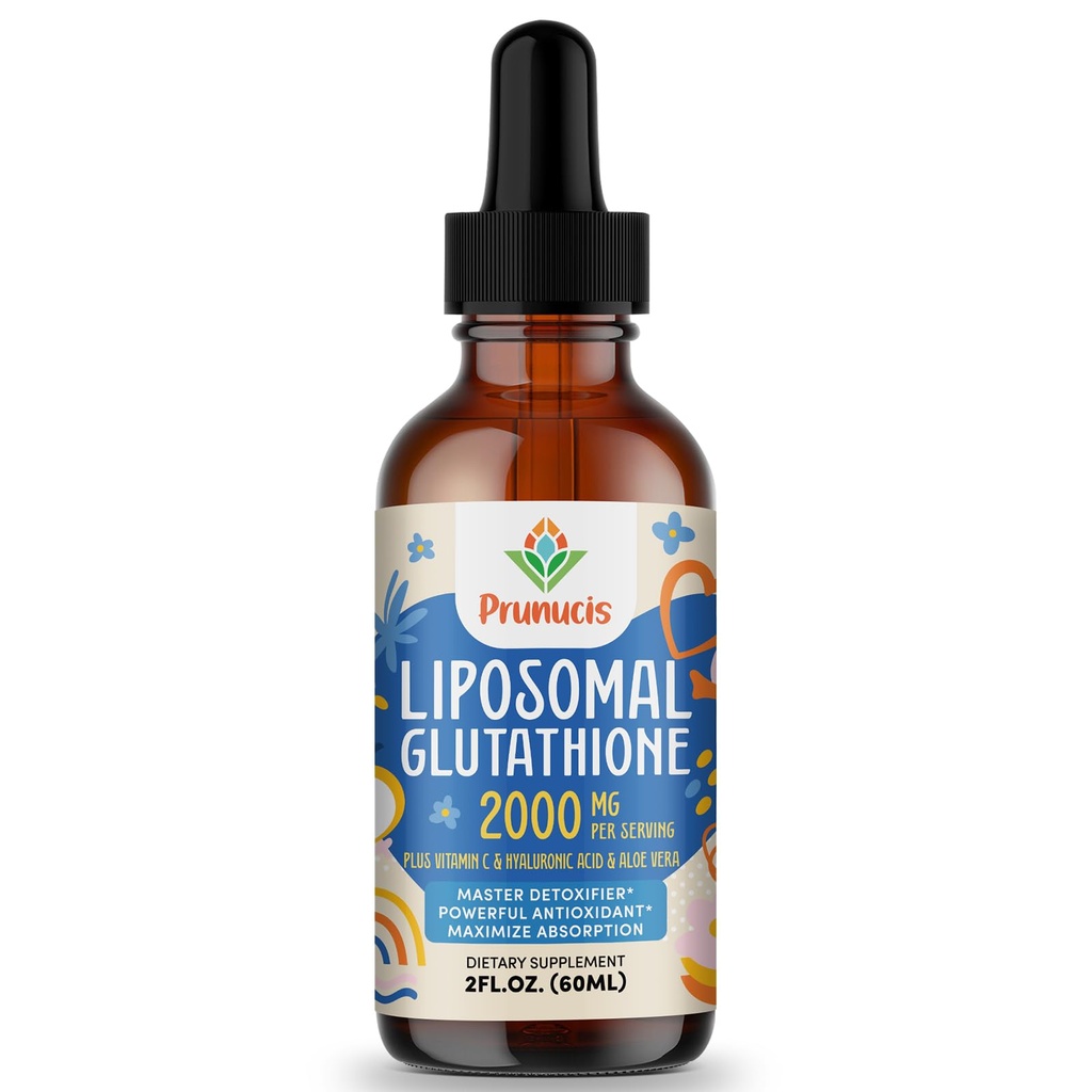 2000MG Lipomal Glutathione Liquid, 98% Absorpsi, Aktif Formulir L- Glutathione Suplemen, Vegan Friendly, Powerful Antioksidant Complex for Immune System, Aging Detox, 2 FL.OZ