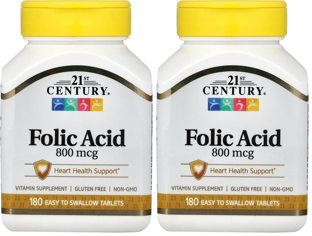 21 Century 800 mcg Folic Acid Tablet, Diduga, 180 Cacah (Paket 2)