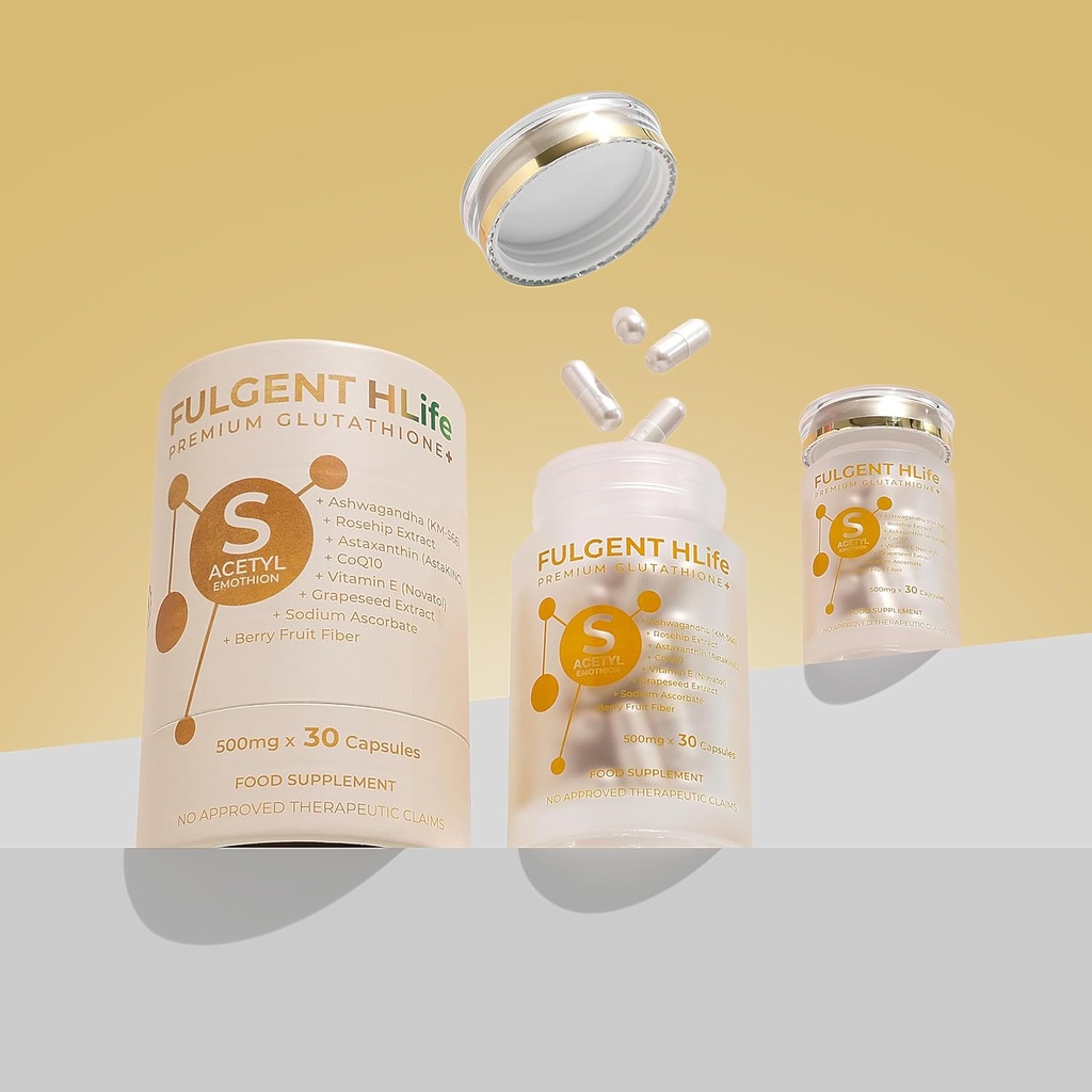 Premium S-Acetyl Glutathione Antioxidant Complex - with Ashwagandha, Astaxanthin & CoQ10 - High- Potensi 500mg, 30 Capsules