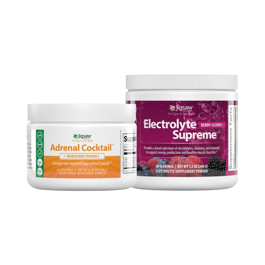 Jigsaw Health Bundle 124; Adrenal Cocktail, 60 Servings (Jar), dan Electrolye Supreme (Berry-Licious), 60 Servis (Jar)