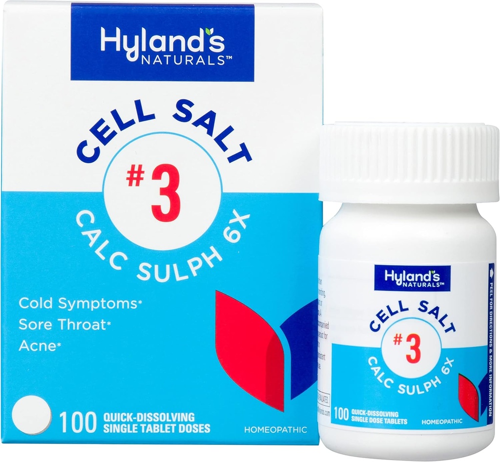 Kantin Sel Hyland No. 3 Calc Sulph 6X Tablet, Cold Relief, Relief Natural Colds, Sore Throat, Acne, Quick Dissoling Tablets, 100 Count