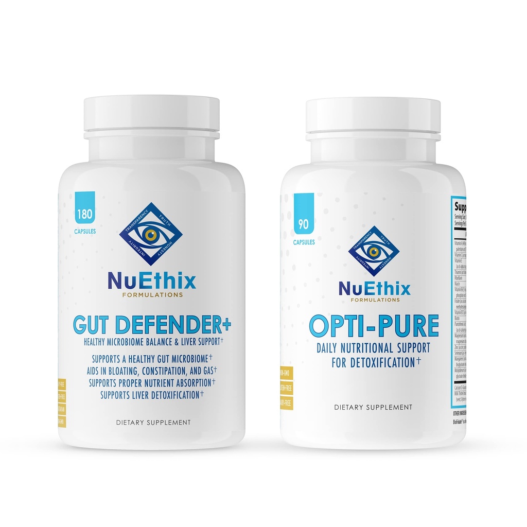Pembentukan NuEtix Detoksifikasi dan Penyeimbangan Mikrobiome Bundle of Opti- Pure, 30 Pelayan dan Gut Defender +, 90 Hamba