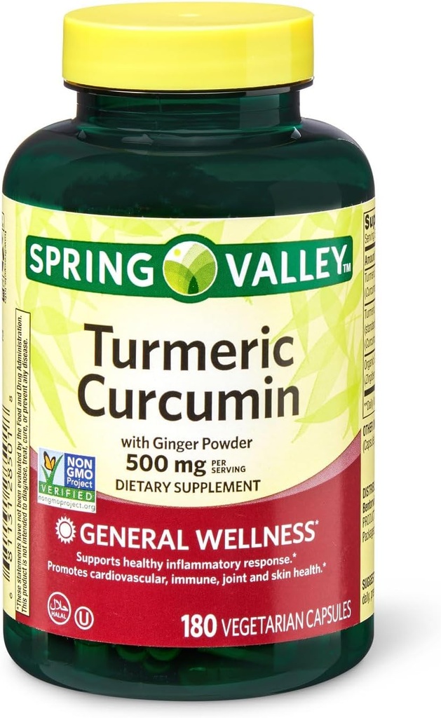 Spring Valley Turmeric Curcumin 500mg dengan 50 mg Ginger Powder Twin Pack 180 Vegetarian Capsules