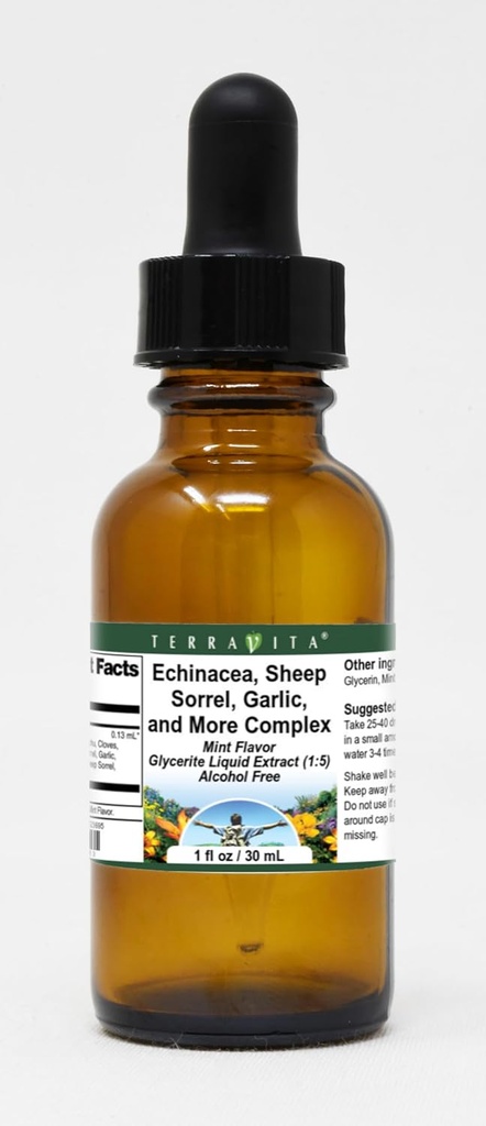 Terravita Echinacea, Sheep Sorrel, Garlic, and More Complex Glycerite Extract (1: 5) - Mint Flavored (1 oz, ZIN: 523695)