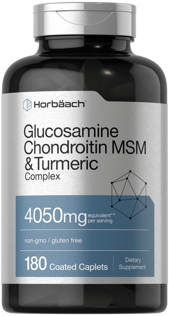 Horbäach Glucosamin Chondroitin MSM 124; 4050 mg 124; 180 Caplets 124; dengan Turmeric 124; Triple Kekuatan Formula 124; Non-GMO & Gluten Free Suplemen