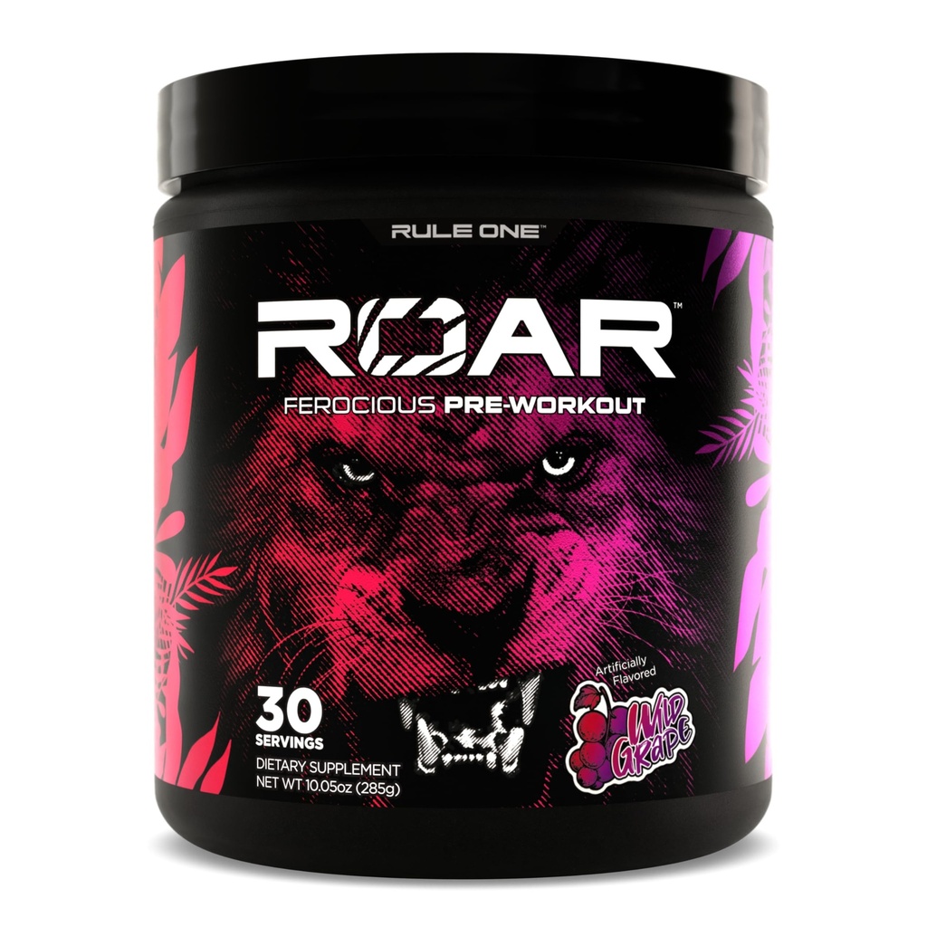 Rule 1 R1 Roar - Pre-Workout Powder with Creatine, Beta- Alanine, Citrulline, Electrolytes & Caffeine (30 Pelayan, Wild Grape)