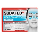 Sudafed PE Head Contraffic + Muscus Relief Tablet for Sinus Pressure, Contraction, & Headtache, Non-Drowsy Decongestant with Acetaminophen, Guaifenesin & Phenylephrine HCI, 24