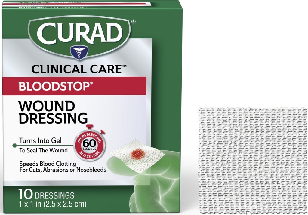 CURAD BloodStop ® Weund Dressing 124; 1 "x 1" 14; Hemostatic Gauze Membantu Berhenti Bleeding Quickly 124; Untuk Pemotongan, Abrasions atau Nosebloodged 124; 10 Count