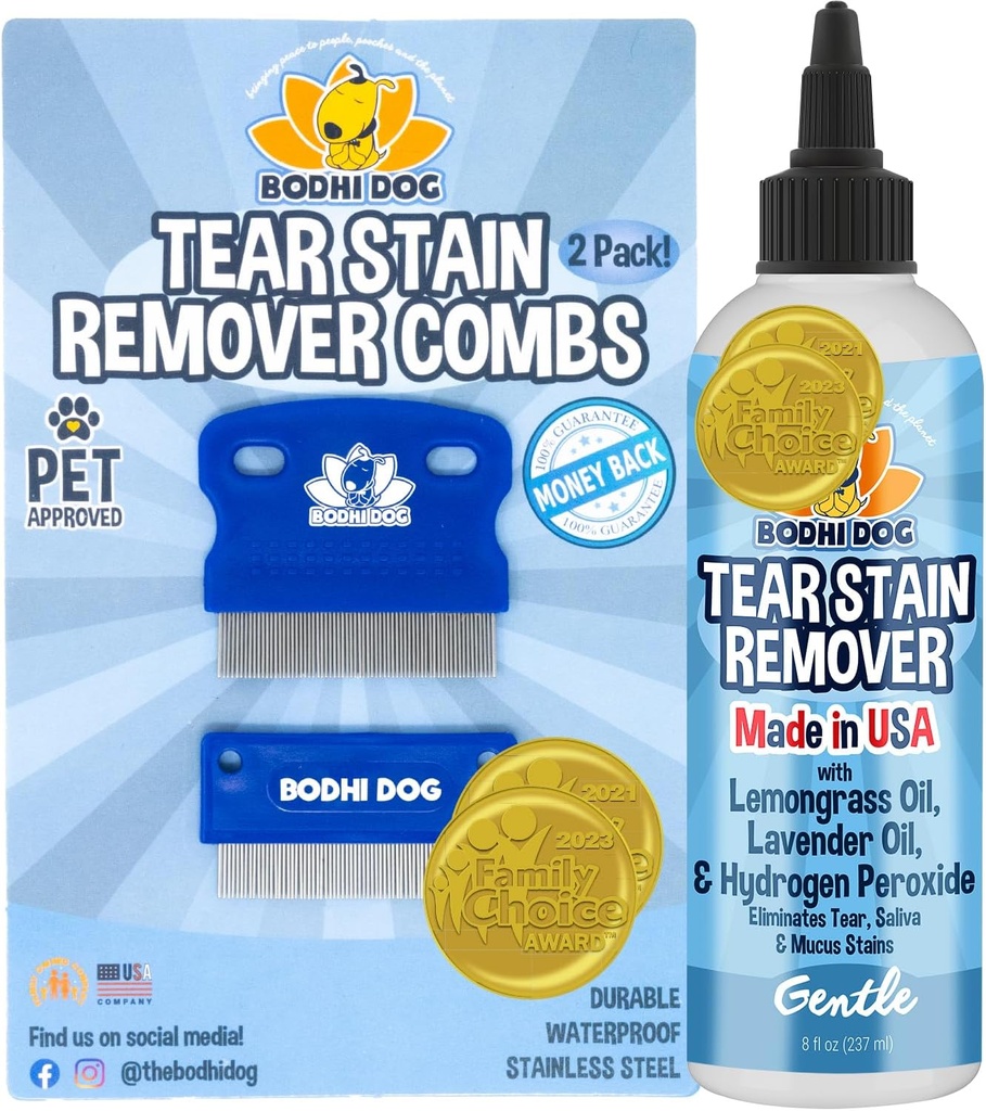 Bodhi Dog Tear Tair Remover & Tear Stain Remover Combs - Gently Removes Stains, Dirt from Pet Eyes - Safe & Gentle on Dogs and Cats - Clean Delicale Fur - Ideal for Grooming & Tear Stain Prevention