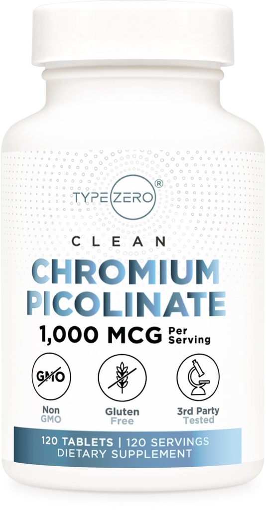 Tipe Zero Clean Chromium Picolinate Tablet (120 Pelayan, 1.000 MCG Per Serving) - Non-GMO, Gluten Free