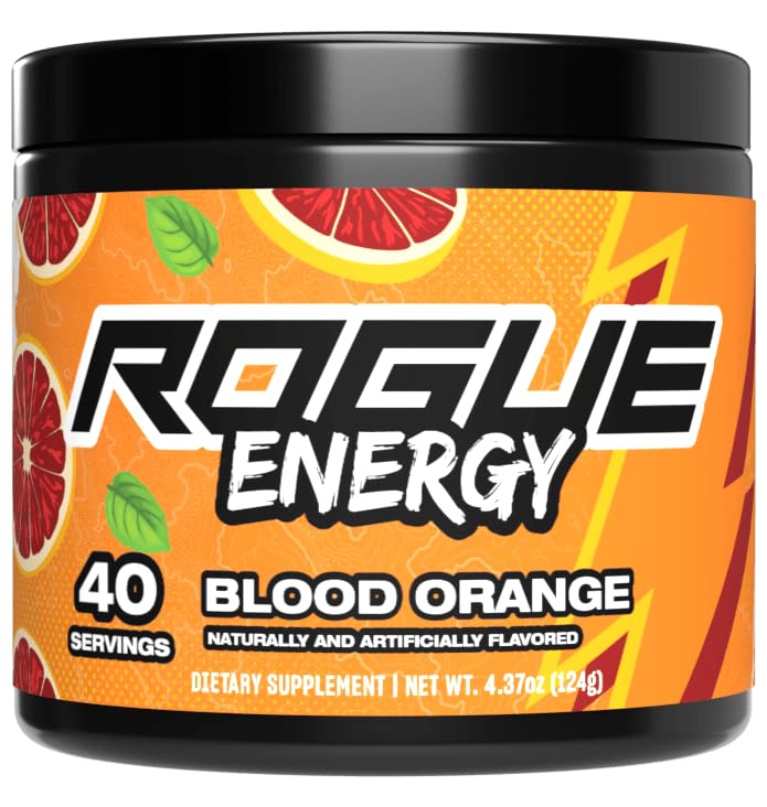 Powder Energi Rogue untuk Waktu Perjudian Panjang - Bubuk Energi untuk Fokus Mental - Gula & Gluten Bebas - Suplemen Perjudian dengan Kafein & Vitamin - Dibuat di AS (Darah Orange - 40 Hamba)