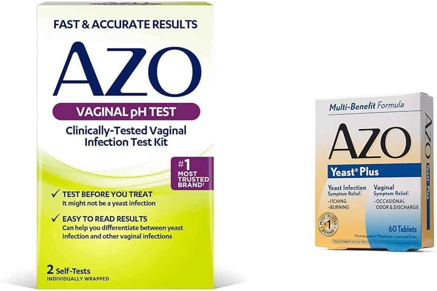 AZO Vaginal pH Test Kit and Yeast Infection Relief Tablet, Clinically-Tested Infeksi Kit dengan 60 Yeast Infeksi & Vaginal Symptom Relief Tablets