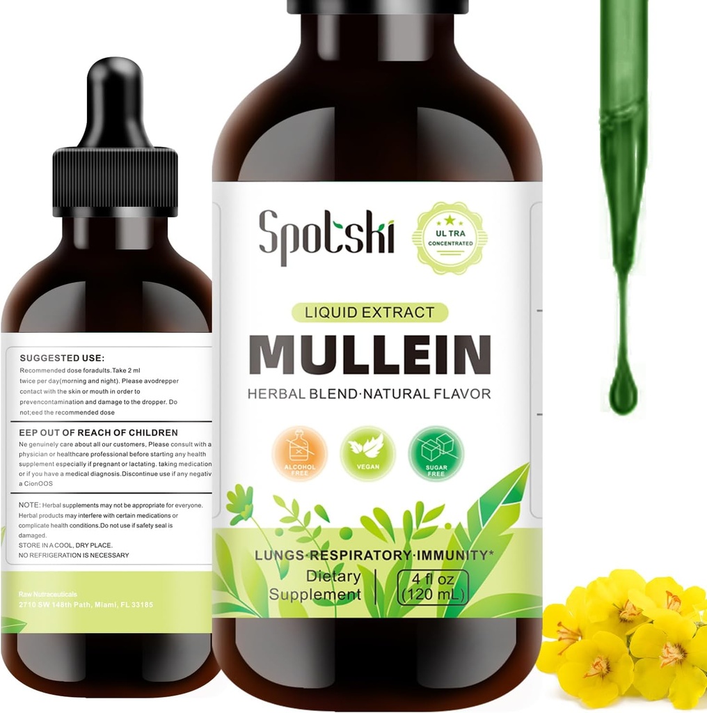 Mullein Drops for Lungs - Lung Detox for Respiratory System, Natural Sleep Aid & Imune Dukungan, Tincture Drops N- GMO, Vegetarian 1 Month Supply