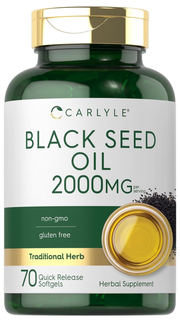 Carlyle Black Seed Oil Softgel Capsules 124; 2000mg 124; 70 Pil-Pil: Perempuan & Pria & Pria 124--Non- GMO, Gluten Free Herbal Suplemen