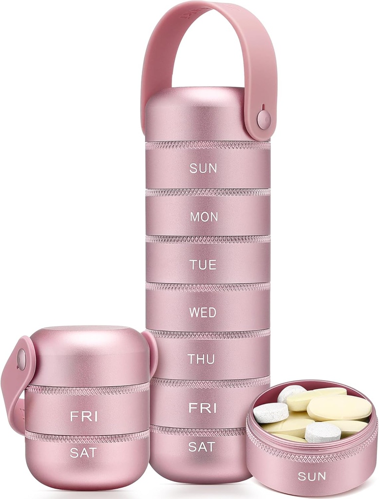 Zannaki Metal Weekly Pill Organizer, Large Travel Pill Box 7 Day, Timeproof Daily Pill Case with Silicone Handle, Aluminum Allour Pill Holder Container for Vitamin, Medicine, Pil,
