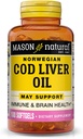 Mason Natural Cod Liver Plus Vitamin A & D3 - Healthy Heart and Brain Fungsi, Peningkatan Kebal, Suptgels Overall Health, 100 Softgel