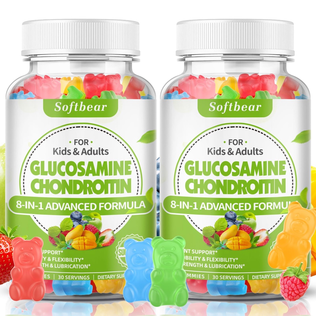 S0Tbear Glucosamin Chondroitin Gummies dengan MSM Triple Kekuatan, Glucosin Chondroitin Organik Suplai Choncosin Untuk Dukungan Gabungan Vegan Mixed Fruit 120 Gummi