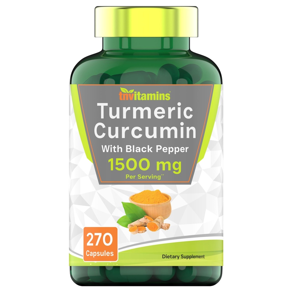 Tnvitamin Curcumin Capsules dengan Black Pepper 124; 1500 MG - 270 Capsules 14; Ukuran Bulk - 3 Bulan Supply!