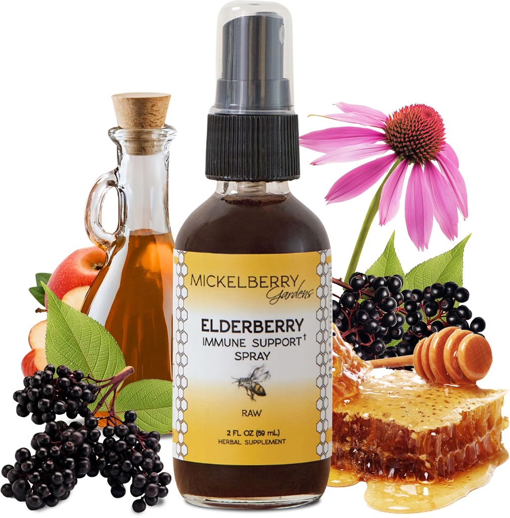 Mickelberry Gardens Elderberry Honey Propolis Spray - Natural Imune Support dan Throat Coat for Children and Adults (2 Ounces)