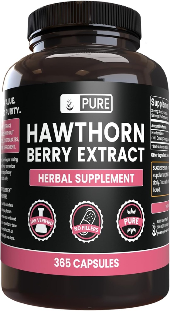 Murni lngrediens Hawthorn Berry Ekstrak Tanpa Magnesium Atau Pengisi Rice, Selalu Murni, Lab Verifikasi (365 Kapsul)