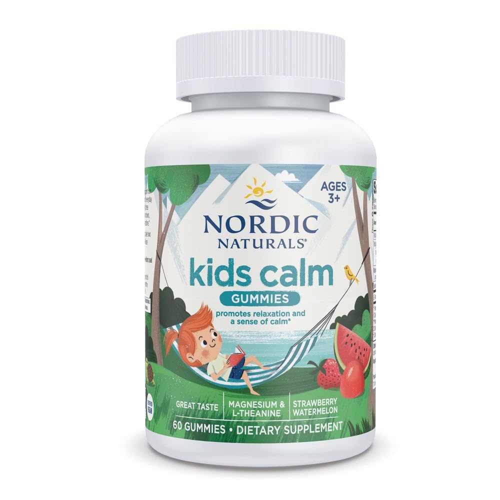 Anak-anak Nordic Calm Gummies - Strawberry Watermelon - 60 Gummies - Magnesium L- Theanine Supplement - Calming for Kids - Dukungan Relaksasi - hingga 60 Servis