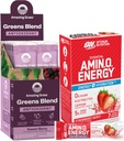 Amazing Grass Bundle of Optimum Nostrition Estives Amino Energy Plus Electrolite Stick Packs, Energy Powder, Strawberry Burst, 7 Count Greens Superfood Antioksidant: Sweet Berry, 15 Servings