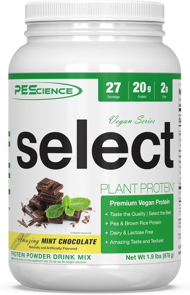 Pescience Select Vegan Plant Based Protein Powder, Mint Chocolate, 27 Serving, Premium Pea dan Brown Rice Blend