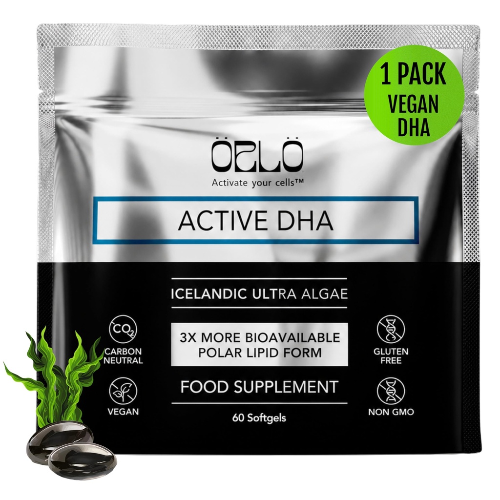 Orlo DHA - Vegan DHA Suplemen (EPA & DHA) - Omega 3 Fish Oil & Krill Alternatif - Plant - berbasis Omega- 3 Alga - Otak & Heart Dukungan (60 Mini Burpless Softgels)