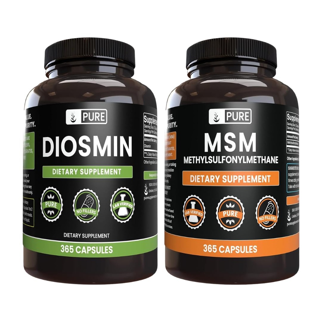 PURE ORIGINAL INGREDIENTS Diosmin dan MSM Bundle, 365 Capsules Masing-masing, Tidak ada magnesium atau Rice Fillers, Selalu Murni